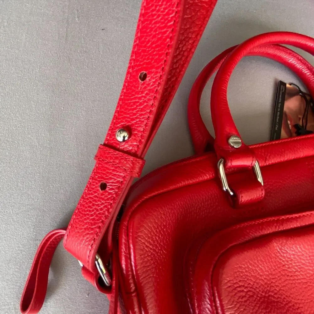 NWT BODHI Tech Collection Red Leather Laptop Tote MacBook iPad Bag 13